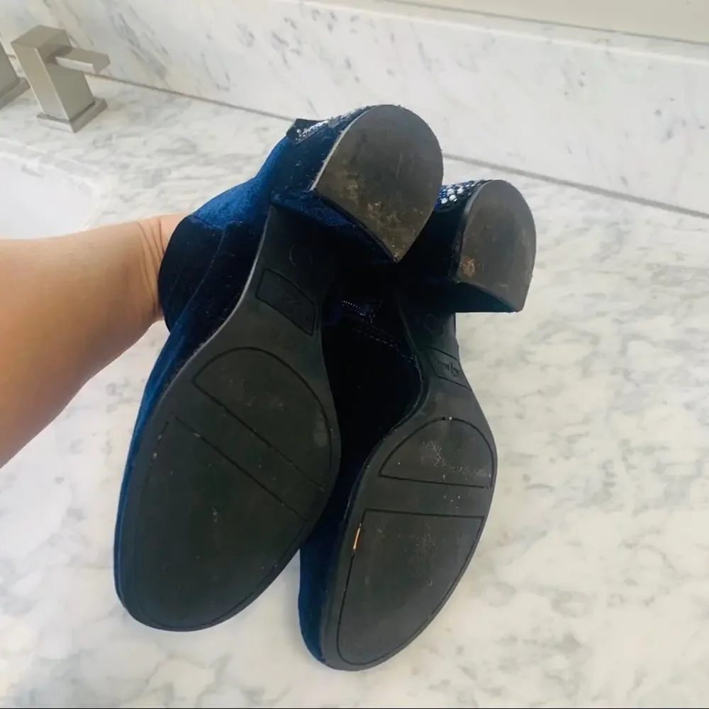 Libby Edelman womens Butterfly Blue Velour Heel Booties size 7